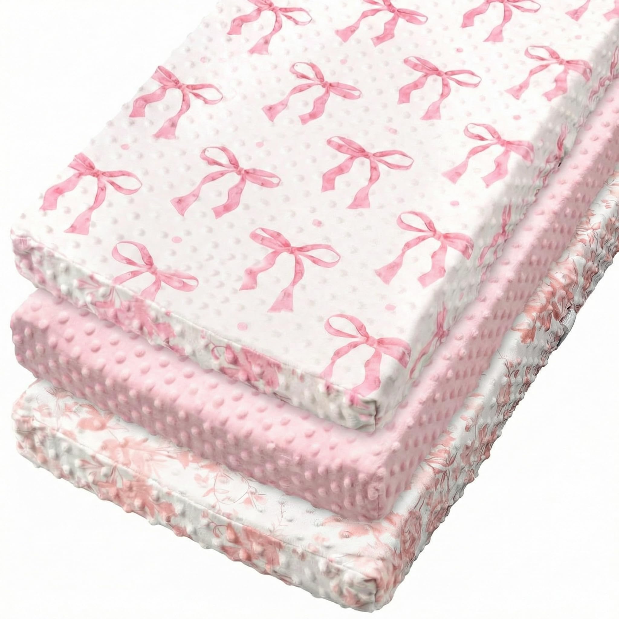 SmoothNovelty 3 Pcs Pink Bow Baby Changing Pad Covers - changing table pads and covers | Mubboo