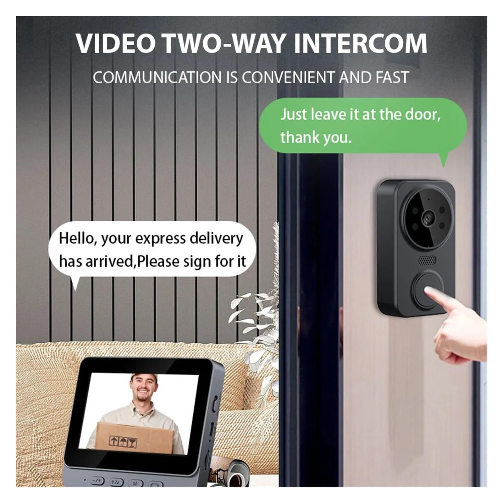 Video Doorbell Citofono visivo wireless con schermo IPS, citofono bidirezionale con monitoraggio video ad alta definizione intellinte,Rilevamento del Movimento Umano(M12 Video Doorbell)
