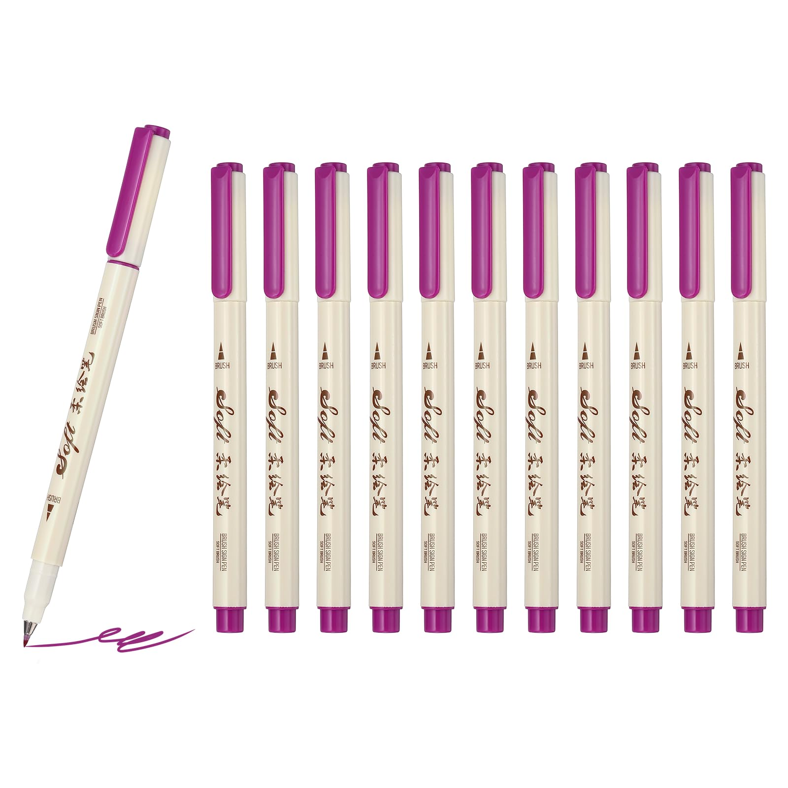 PATIKIL Fineliner Colored Pens, 12 Pcs Rose Purple Felt Brush Tip Fineliner Marker Waterproof Ink Watercolor Coloring Book Art Supplies Set for Artist Journaling Scrapbooking