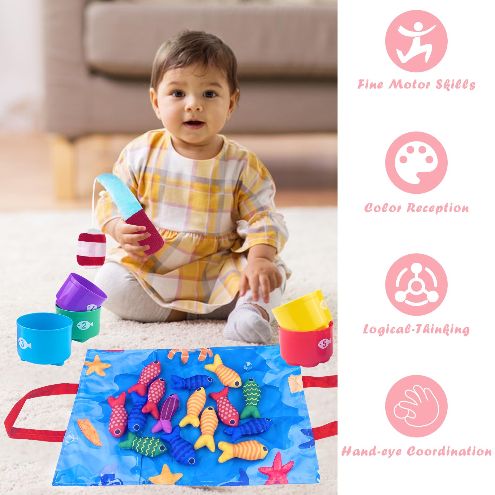 Chiluxendo Gioco Pesca Morbidi per Bambino in Tessuto, Pesci Bambino Colorato Giocattolo Educativo, Giochi Montessori 1 Anno, Educativi Giocattoli, per 12-18 Mesi,Regalo per Ragazzi 1 2 3 Anni