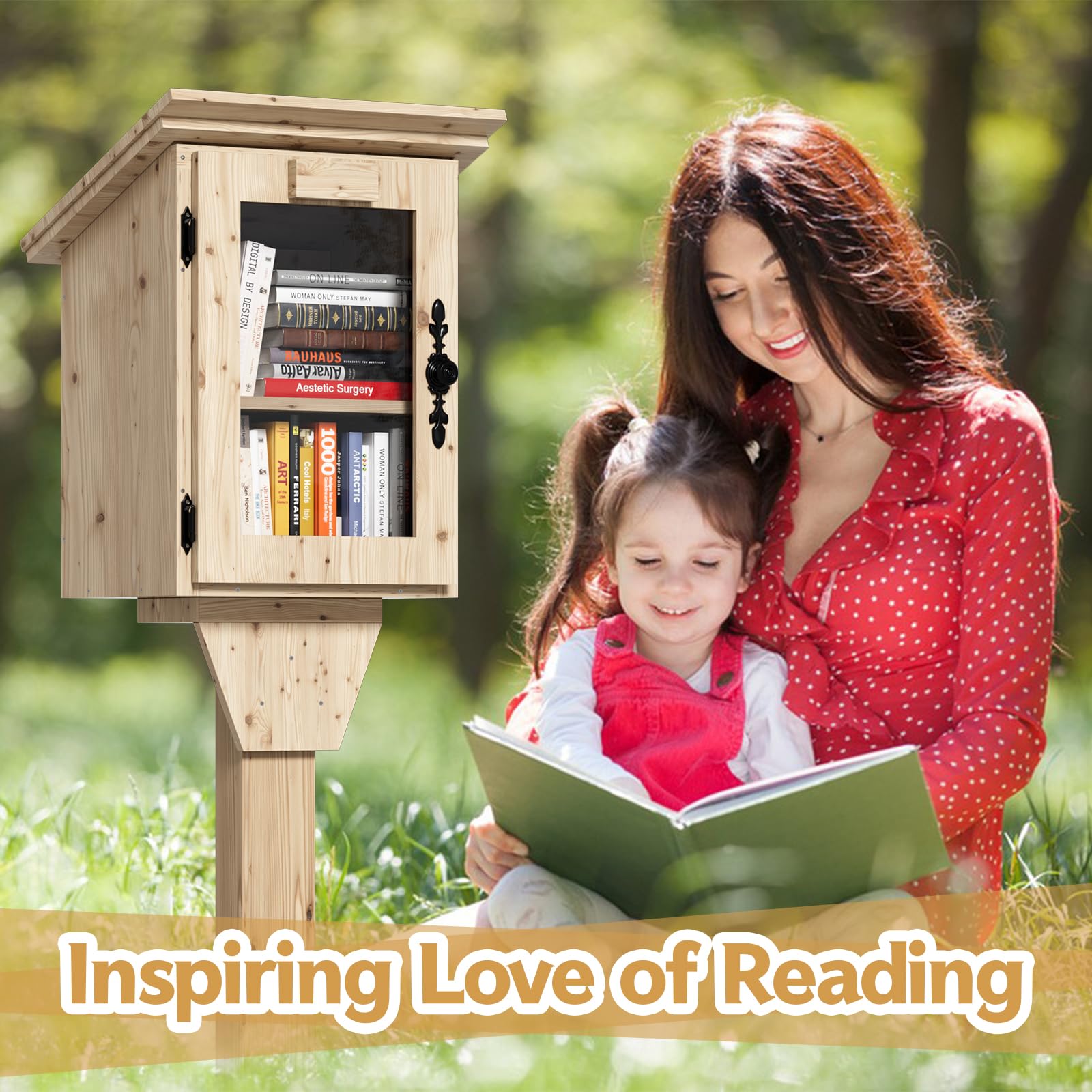 MSFE Little Free Library - Libreria per libri, a forma di casa, doppia piccola scatola da biblioteca impermeabile per esterni con mensola, kit fai da te per la condivisione dei libri