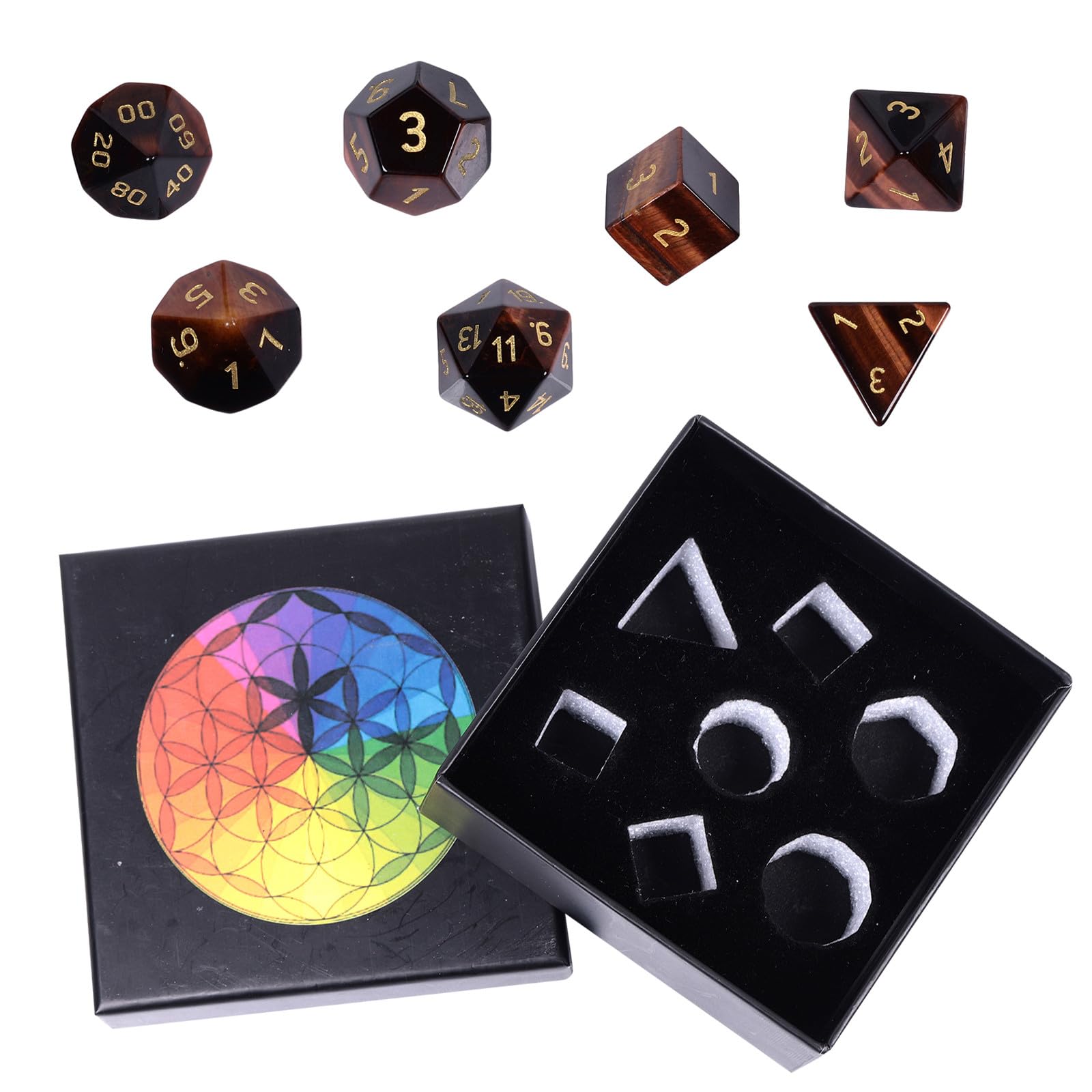 Nupuyai 7pcs Red Tiger's Eye Crystal Polyhedral DND Dice Set for RPG MTG Table Games Polished Tumbled Stones Dices with Box for Home Decor - Image 3