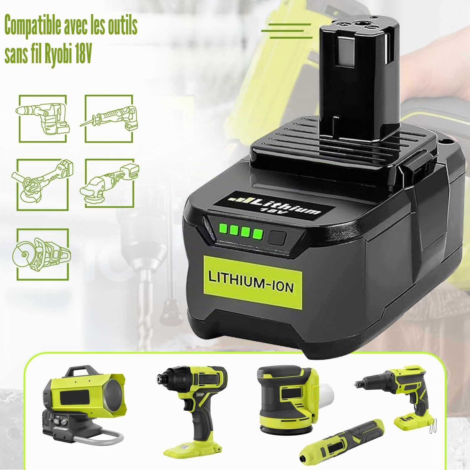 2 X 5,0Ah P108 Batterie de Remplacement pour Ryobi 18V et Chargeur 4A | Li-ION Batterie de Remplacement pour Ryobi One+ RB18L40 RB18L25 RB18L15 P102 P103 P104 P105 P106 P107