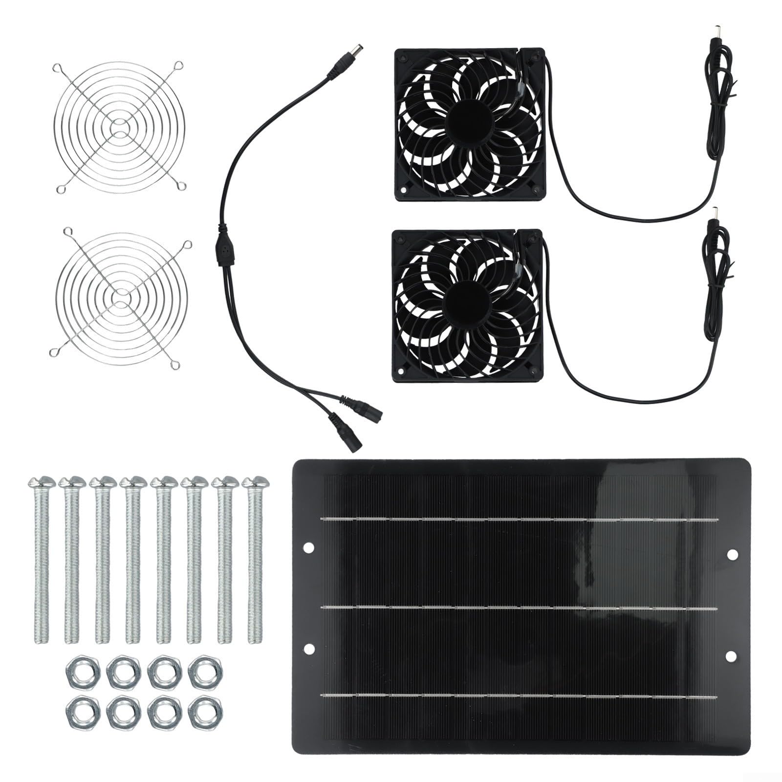 Kit de ventilateur d'échappement solaire 12 V (40 W) avec deux ventilateurs pour refroidissement de serre, flux d'air et ventilation portable – Panneau solaire monocristallin, sans