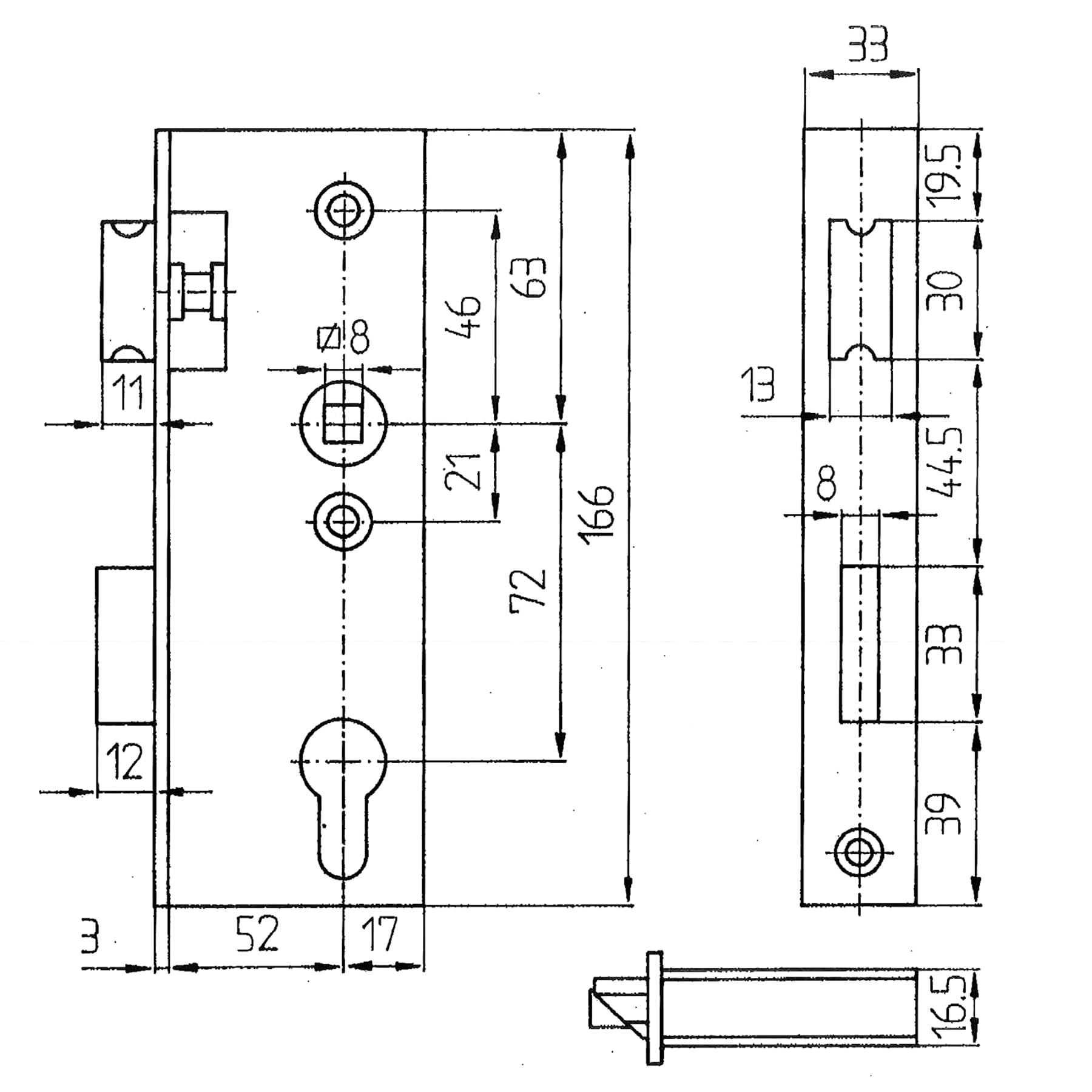 ToniTec Schloss für Einschweisskasten, Dorn 55 mm PZ 72 mm, Stulp 167x33 mm verzinkt für Metalltore geeignet