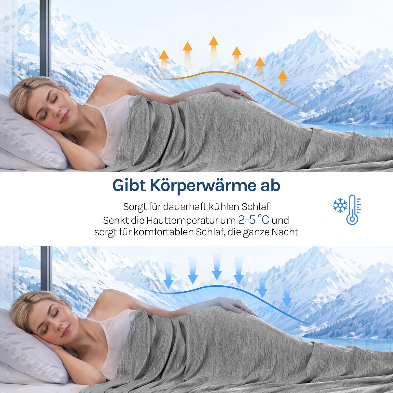 WOLTU Kühldecke mit Q-Max>0.45 fürs Schlafen, Sommerdecke Selbstkühlende Decke Mikrofaser Arc-Chill, kühl und hautfreundlich, weiche Sofadecke Reisedecke 150 x 200cm Grau