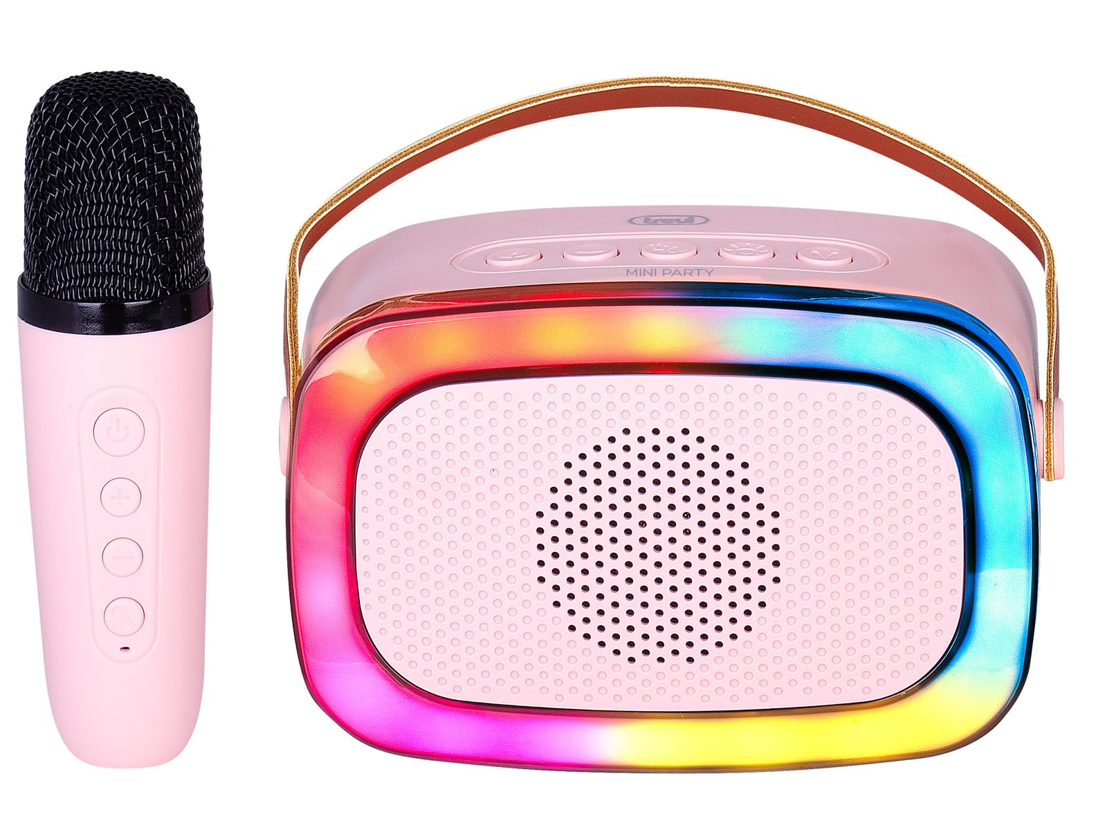 Trevi XR 8A01 MINIPARTY 10W Children's Amplified Karaoke Speaker with Wireless Microphone, Bluetooth and TWS Function, USB, Micro SD and AUX-IN Inputs, Numerous Voice Effects, Pink
