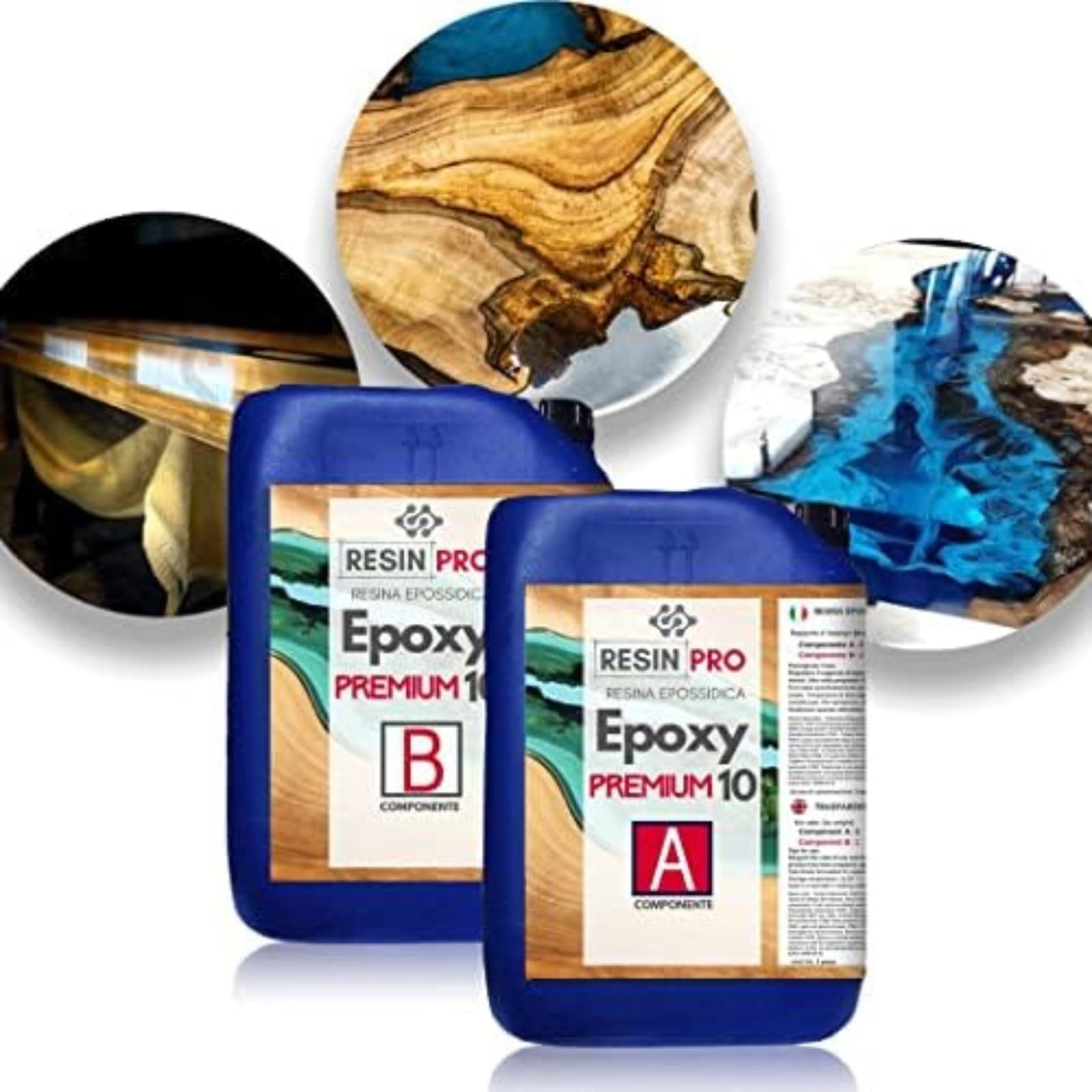 Resin Pro ® Résine Epoxy EPOXY PREMIUM pour grandes coulées jusqu'à 7,5 cm, Idéale pour les tables en bois, les grandes coulées, les œuvres artistiques sans bulles - 100% Made in Italy - Kg 28,4
