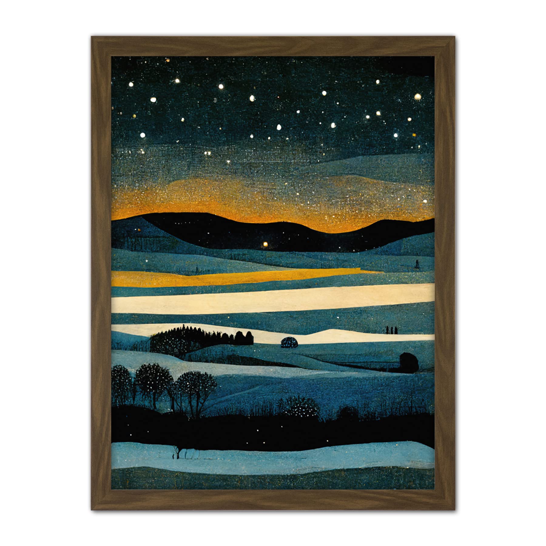 Doppelganger33 LTD Star Filled Twilight Landscape Painting Artwork Framed Wall Art Print 18X24 Inch