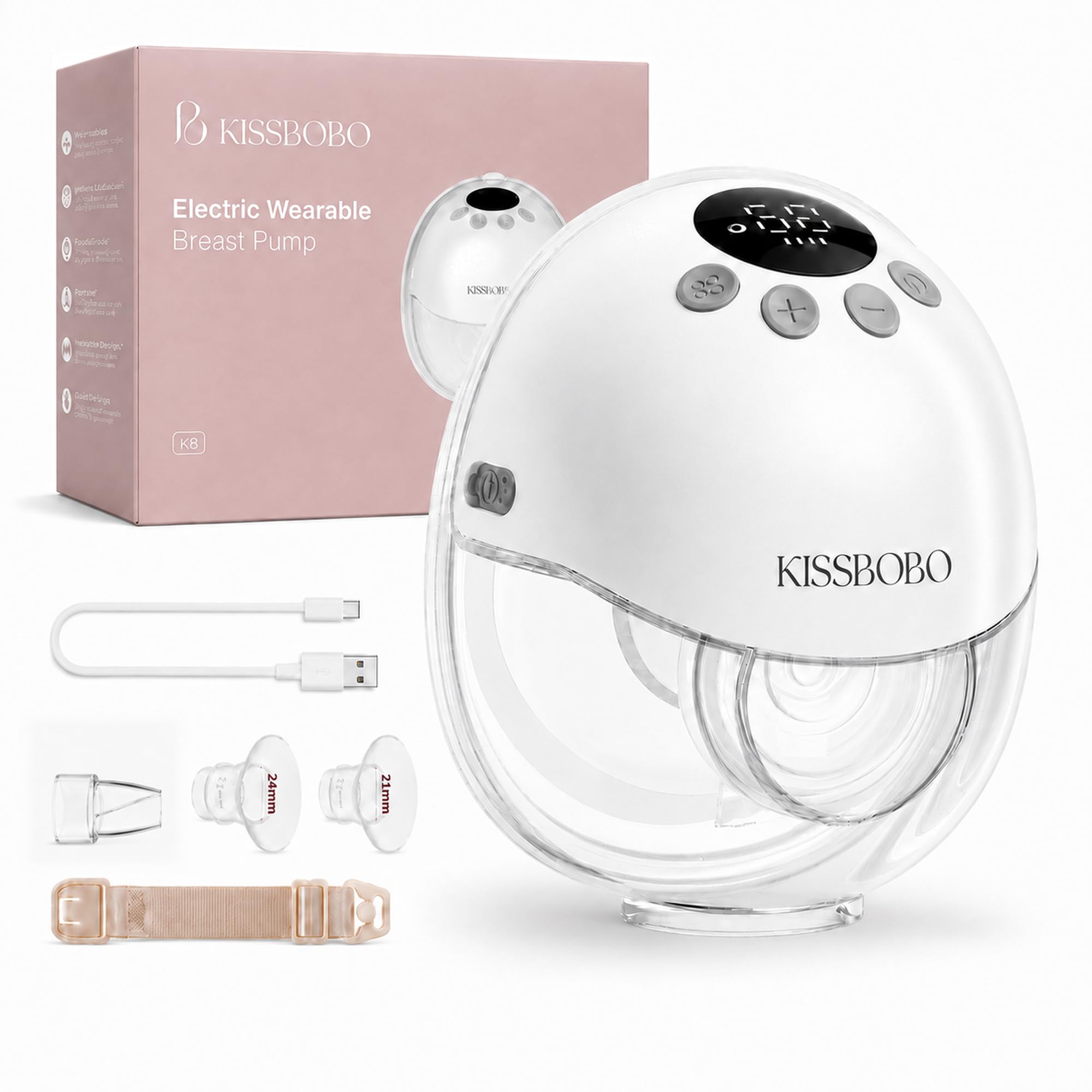KISSBOBO K8 Electric Breast Pump Wearable Hands Free Double