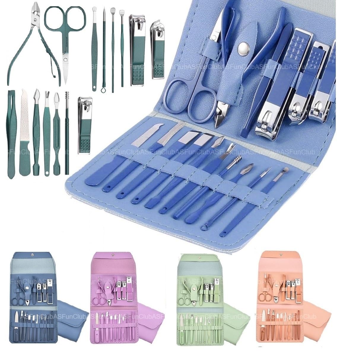 FunClub Essentials Manicure Set Nail Clippers Kit Pedicure Kit Nail Cutter Stainless Steel Scissors Grooming Kit, Acne needle, Leather Travel Case Manicure Kit, Nail Care Tools for Hand & Feet-16 pcs-image-38