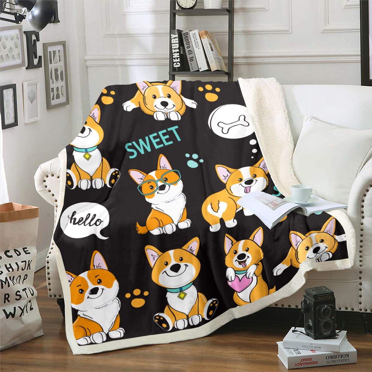Loussiesd Cute Dog Printed Fuzzy Blanket Cartoon Animal Theme Sherpa Blanket Lovely Pet Dog Fleece Throw Blanket for Sofa Bed Couch Dog Lover's Gift Plush Blanket Baby 30"x40" — image 1