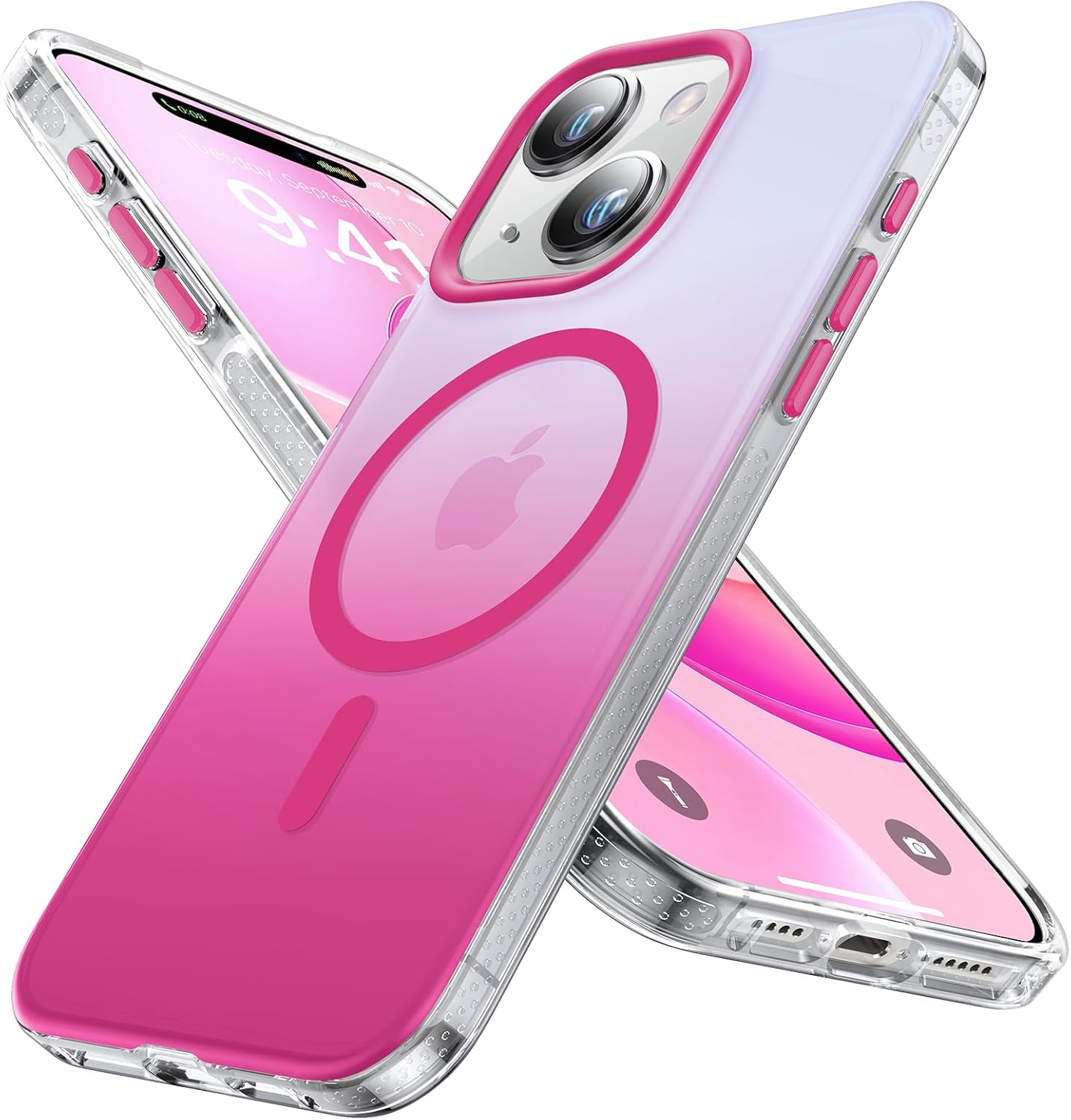 Magnetic for iPhone 13 Case & iPhone 14 Case [Compatible with MagSafe][ Military Grade Protective] Slim Translucent Matte Silicone Edge Phone Case for iPhone 13/14 (6.1"),Gradient Hot Pink