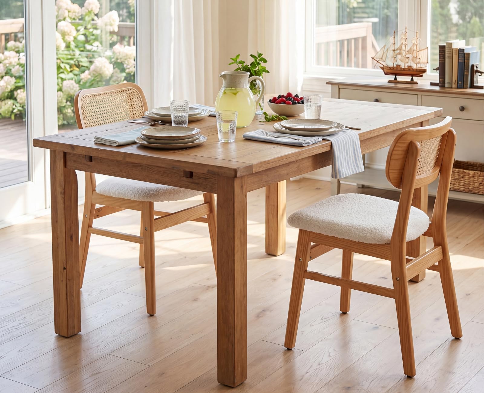 Mid Century Modern Curved Back Rattan Dining Chairs Set of 6 Sherpa Cream image 6