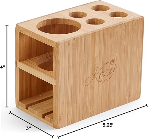 Miniatura 4 de Soporte para cepillo de dientes y pasta de dientes para almacenamiento de tocador de baño, bambú, 5 ranuras