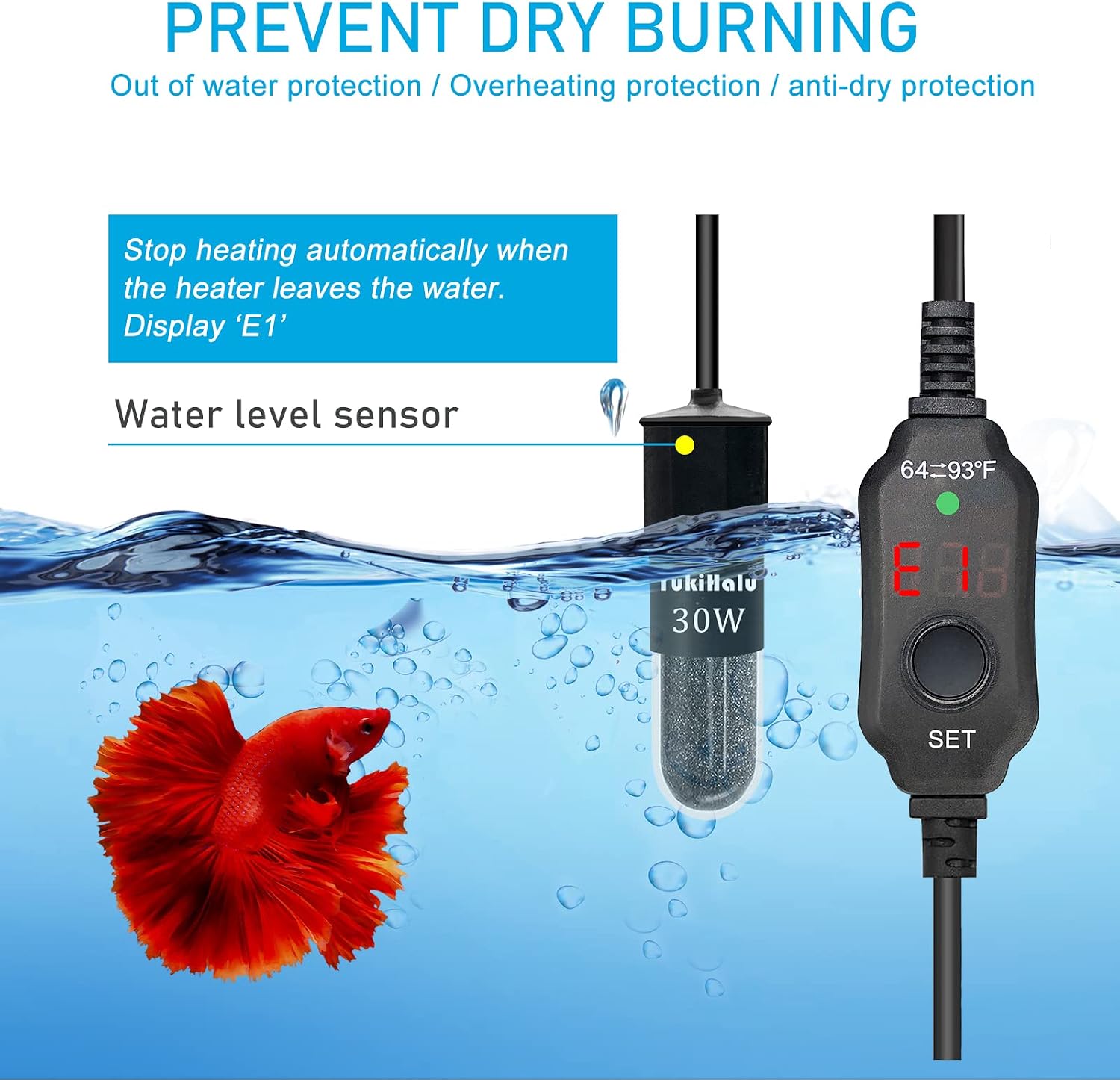 YukiHalu Super Mini Aquarium Heater, 10W 20W 30W Adjustable Fish Tank Heater with External Controller, Overheating Protection, Digital Display, Used for 0.5-3 Gallons(20 watts)