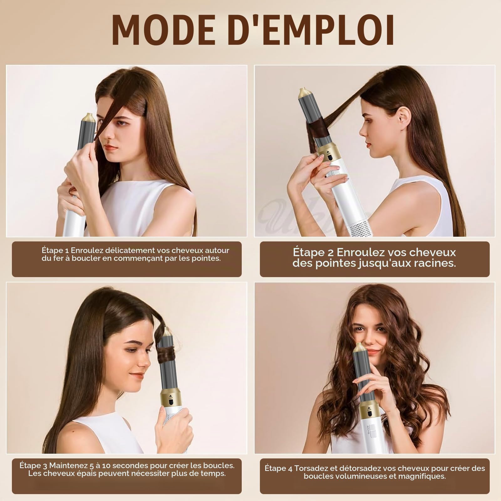 Brosse Chauffante Brushing, 1-Step Styler, Air-brush 6 En 1 Avec Seche Cheveux, Brosse Soufflante Rotative Pour Cheveux, Brosse Soufflante Technologie CéRamique, SéCher, Boucler, Lisser (Blanc)