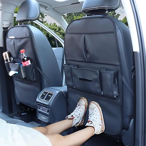 Miniatura 2 de Organizador de asiento trasero de automóvil para niños, bolsa de almacenamiento para asiento trasero de automóvil con 3 bolsillos, 2 soportes para