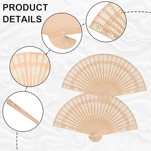 Miniatura 3 de 40 abanicos de mano de madera, exquisitos ventiladores plegables de sándalo de 8 pulgadas para decoración de bodas, elegantes ventiladores plegables