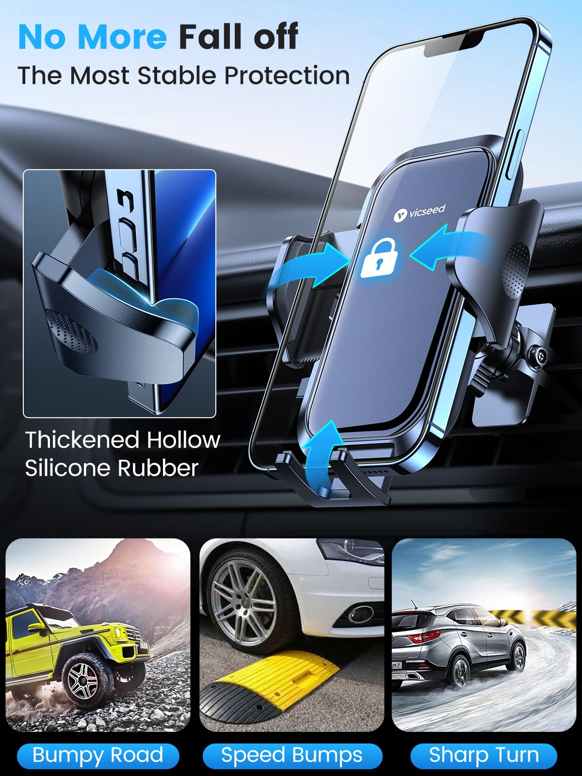 VICSEED Phone Mount for Car Vent [2023 Upgraded Silicone Clip] Cell Phone Holder Car Super Steady Hands-Free Car Phone Holders for iPhone 11 12 13 14 Pro Max, All Android Mobile Phones Universal