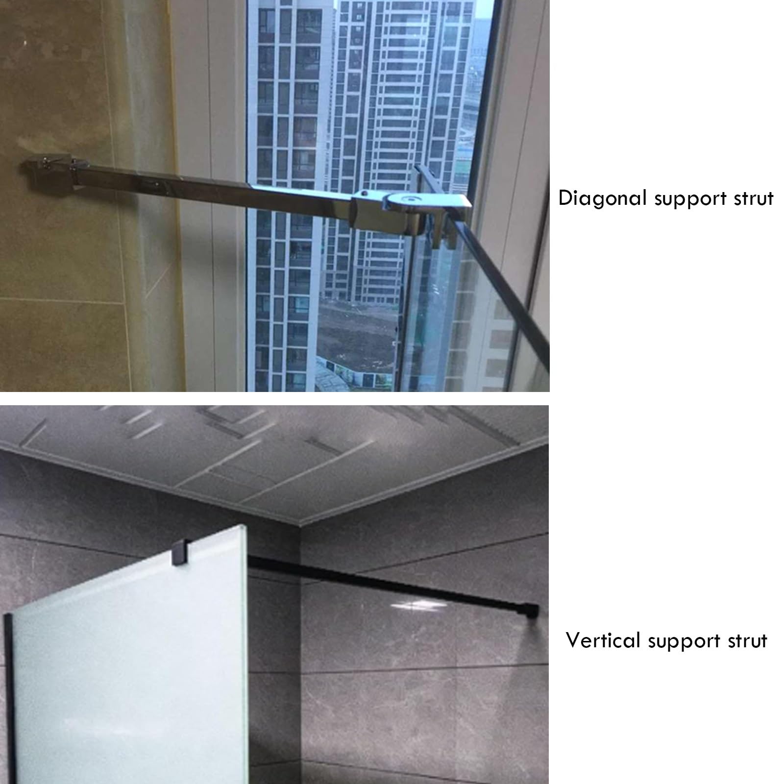 Verstellbare Glasstützstange, feste Stabilisatorhalterung für 8–12 mm Paneele, Edelstahl-Duschwand-Stabilisator, schwarz, perfekt für rahmenlose Duschen