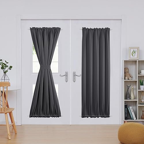 Miniatura 95 de Deconovo Cortina opaca de Navidad para puertas de vidrio y luces laterales, panel de privacidad con aislamiento térmico con doble bolsillo para