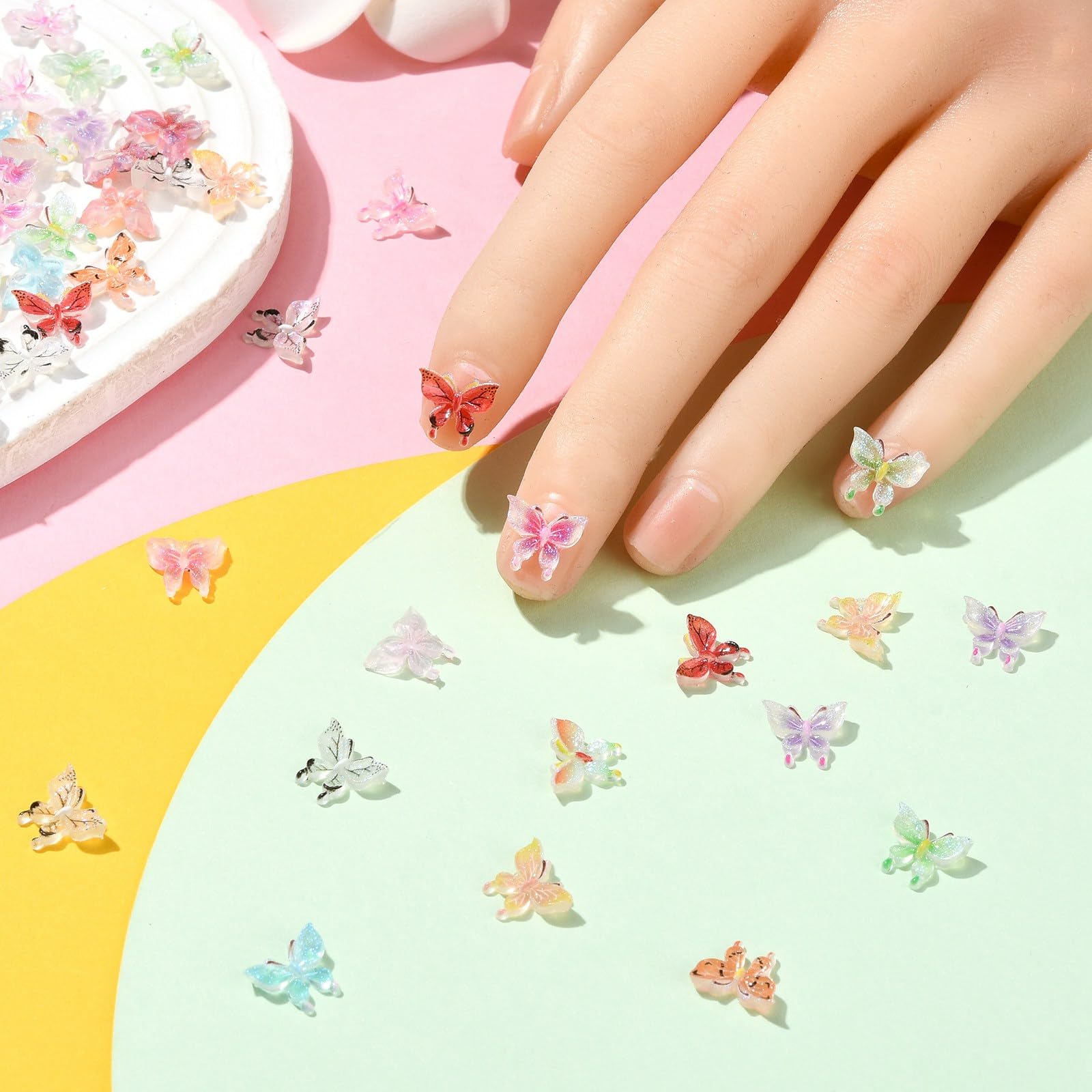 Ipotkitt 100 Pcs 10 Styles Resin Butterfly Cabochons Nail Art Accessories Flying Animal Nail Charms for Manicure DIY Crafts Phone Earring Decor Jewellery Making - Image 4