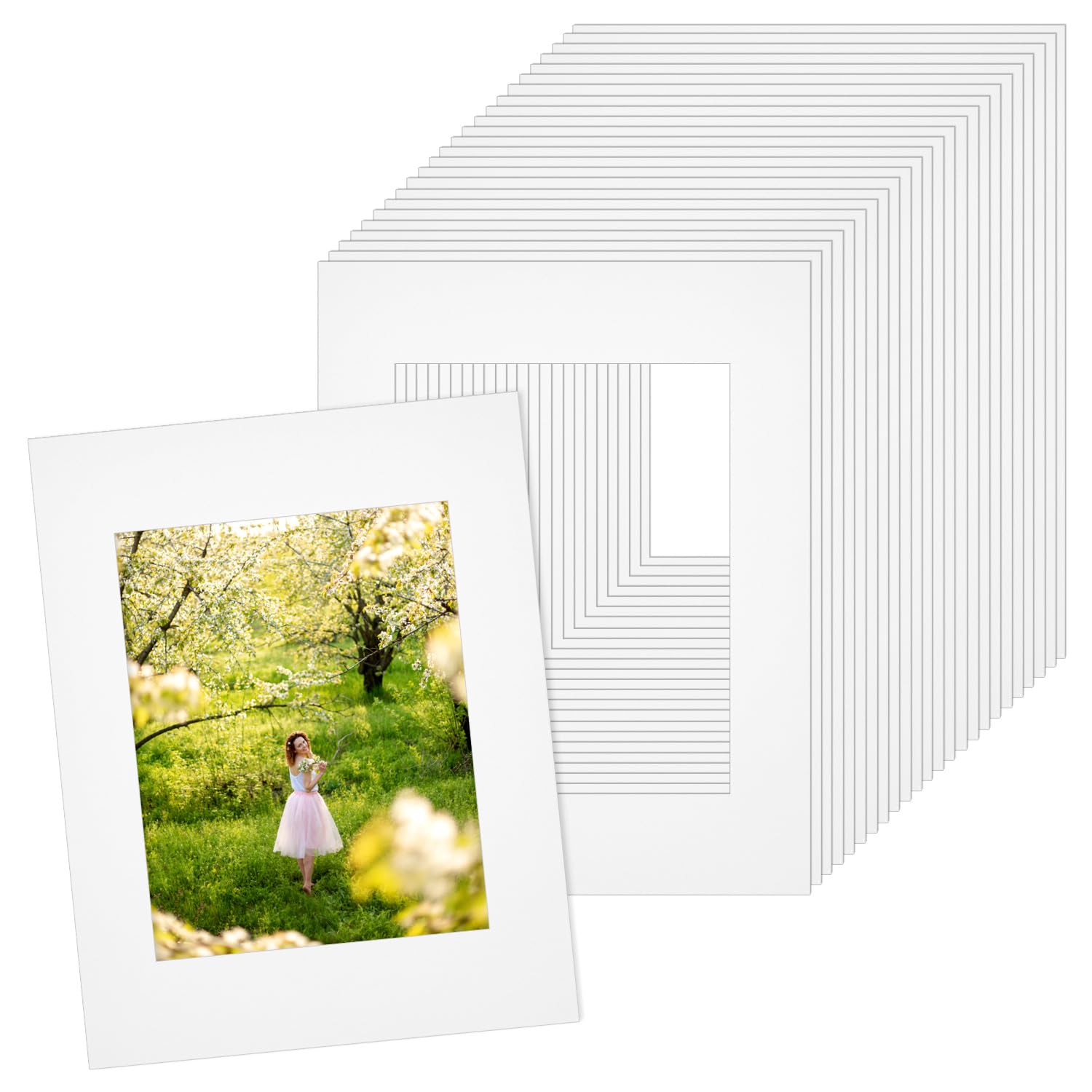 QWORK 11x14 Mat Bevel Cut for 8x10 Photos, 25 Pack Pre-Cut Picture Frame Mats, Bevel Cut Matte to Display Art Picture