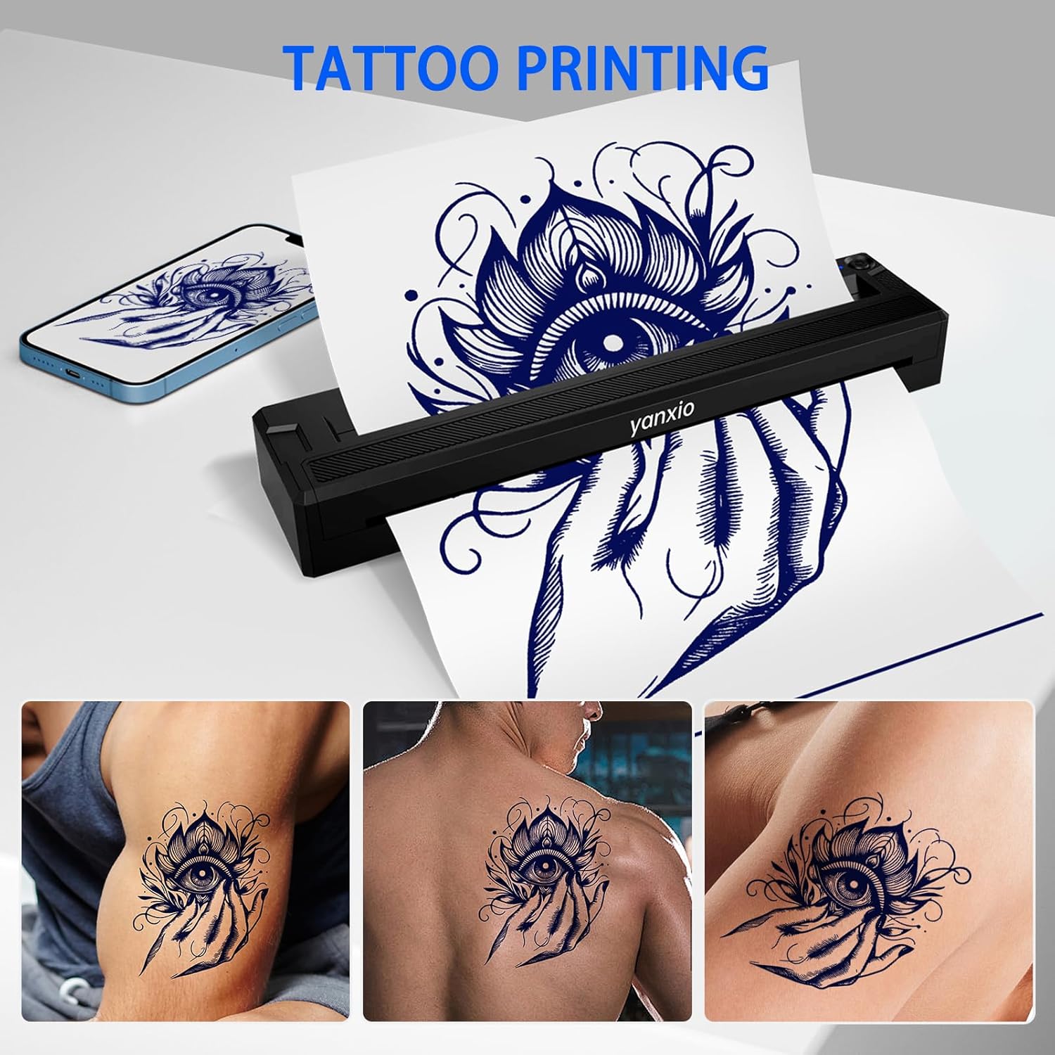 Tattoo Stencil Printer Machine for Beginners & Artists, Wireless Thermal Tattoo Printer With 10pcs Thermal Paper & 3Pcs Transfer Papers, Portable Tattoo Machine, Support Android, iOS, Windows, MacOS