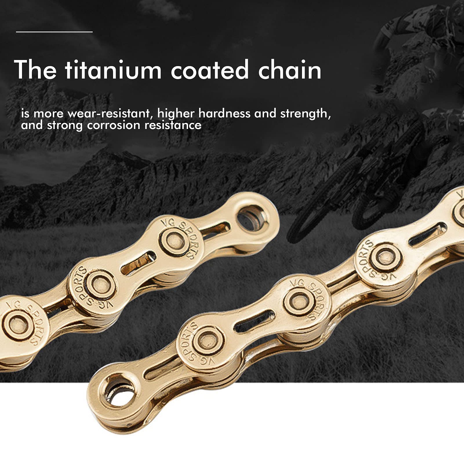 Culnflun 10 Speed Chain Titanium Coated Strength Mountain Bike Chain for Campagnolo Sarm Drivetrain Carbon Steel Gold 116 Links 147cm