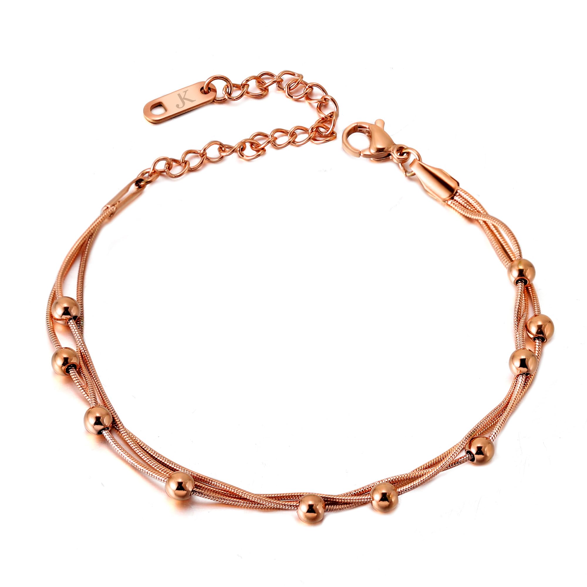 Kim Johanson® Mira, bracciale da donna in acciaio inox, in argento, oro e oro rosa, a più file, catena a serpente con puntini, impermeabile, gioiello bohémien, lunghezza regolabile, Eine Grösse