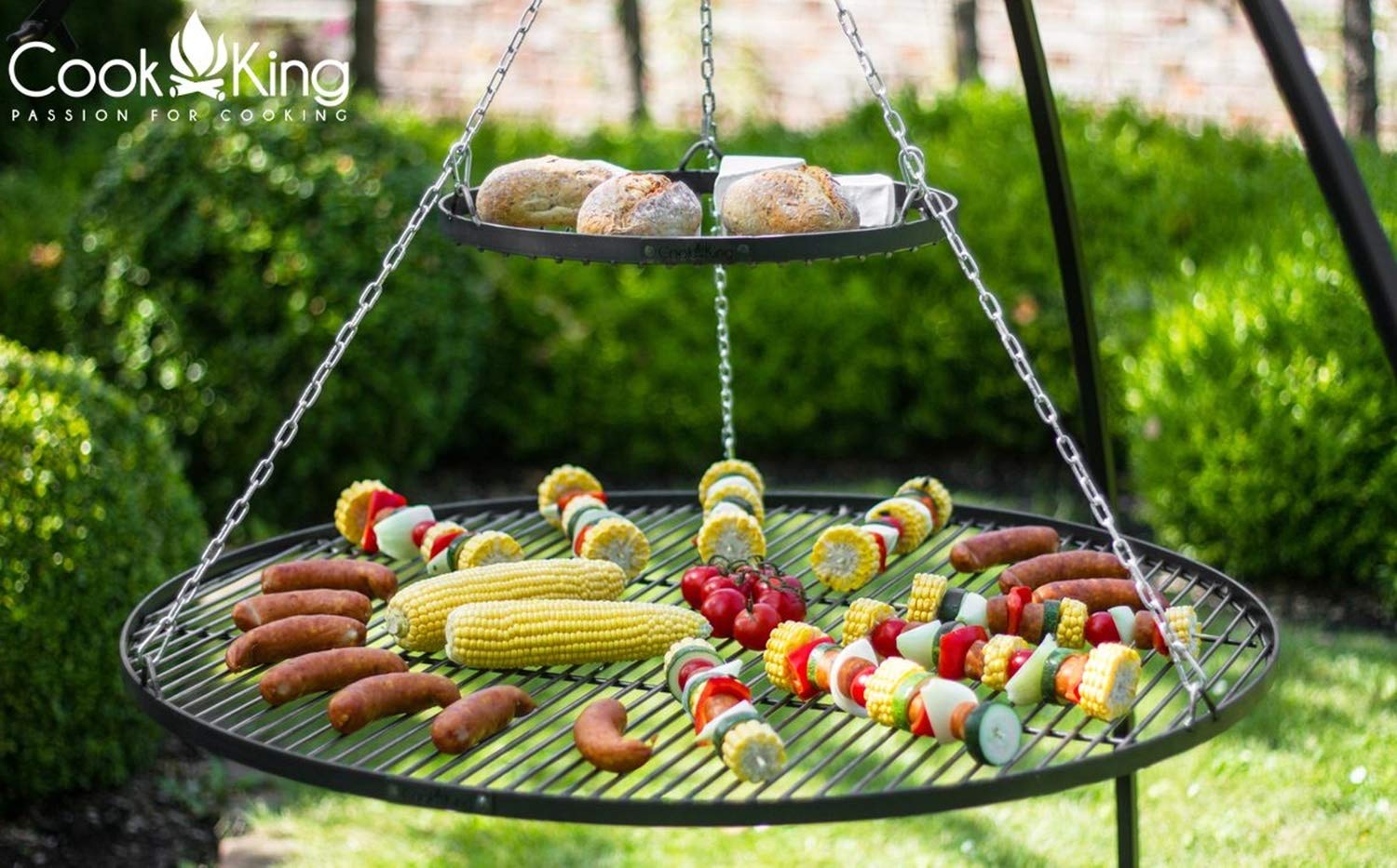 Schwenkgrill H 200 cm mit Doppelrost aus Rohstahl 80 cm + 40 cm Dreibein Grill Tripod Grillen CookKing