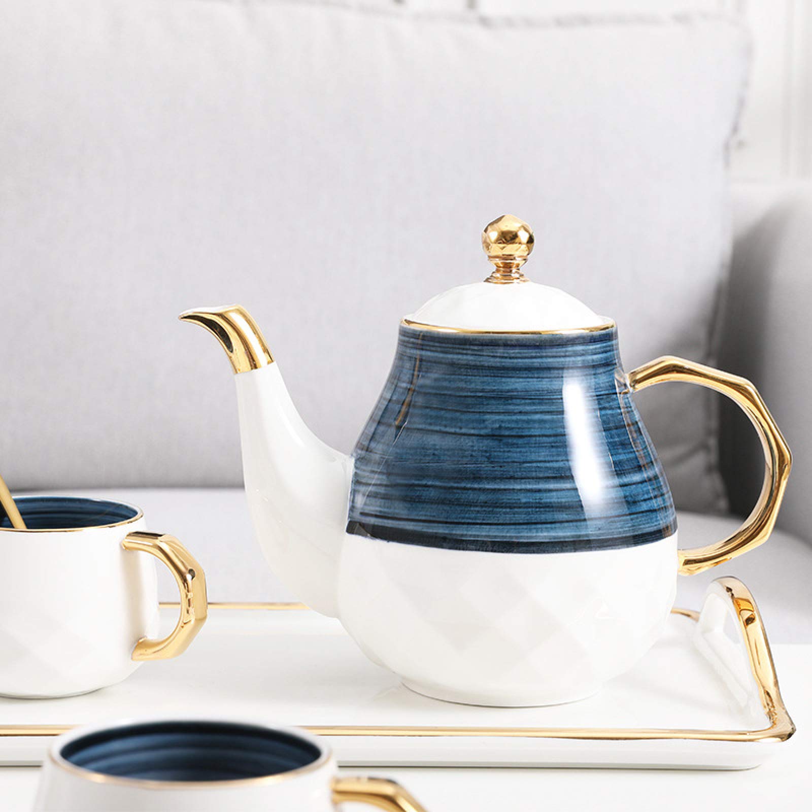 8-Elementowy Zestaw Do Herbaty Dla Dorosłych, Porcelanowe Filiżanki Do Kawy I Herbaty, 6 Filiżanek, Czajniczek, Taca Do Serwowania Popołudniowej Herbaty I Kawy