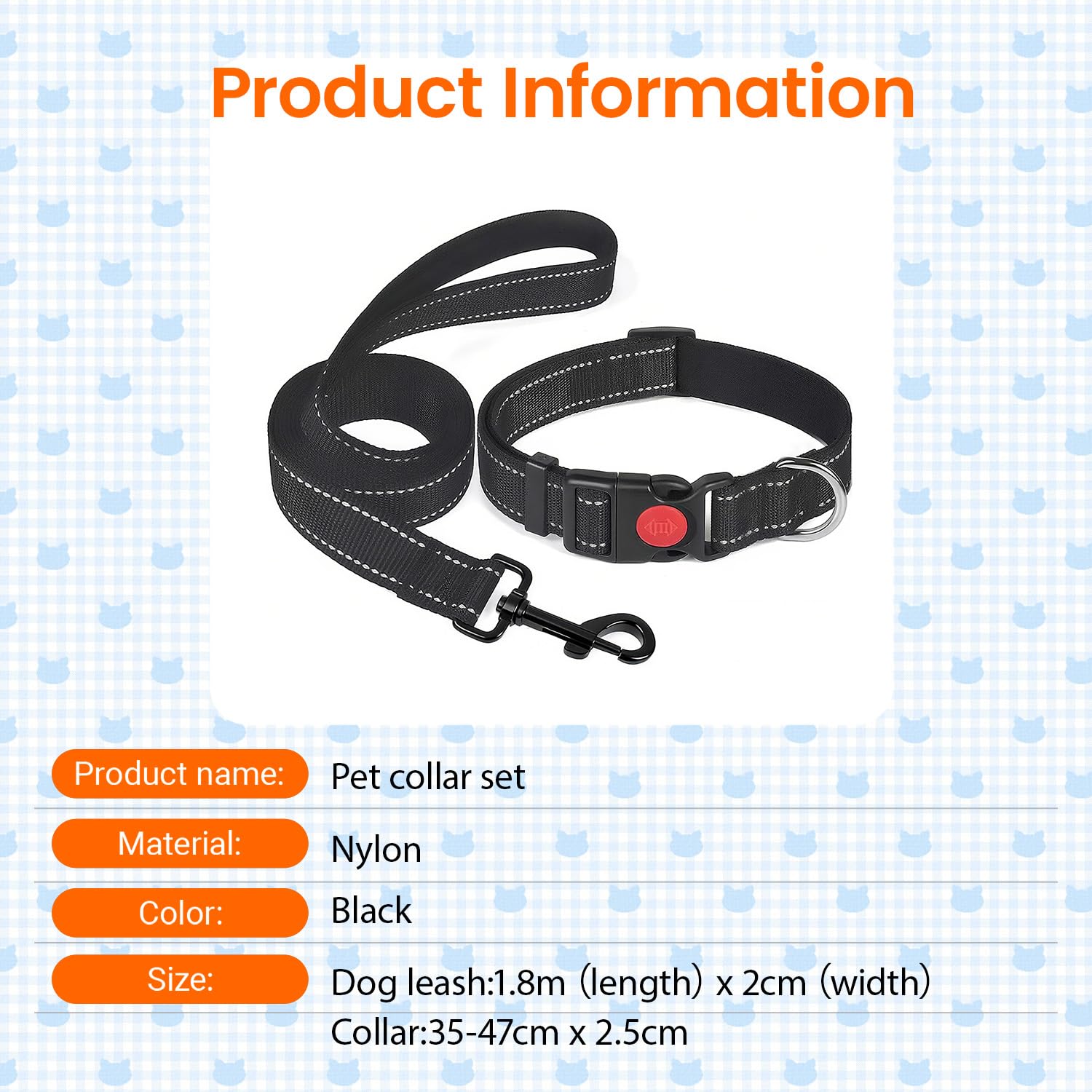 Guoxintech Reflective Nylon Dog Collar and Lead Set, Black - Image 3