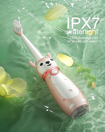 Miniatura 5 de Cepillo de dientes eléctrico sónico para niños a partir de 3 años, IPX7 impermeable, 3 modos inteligentes con memoria, incluye 8 cabezales de