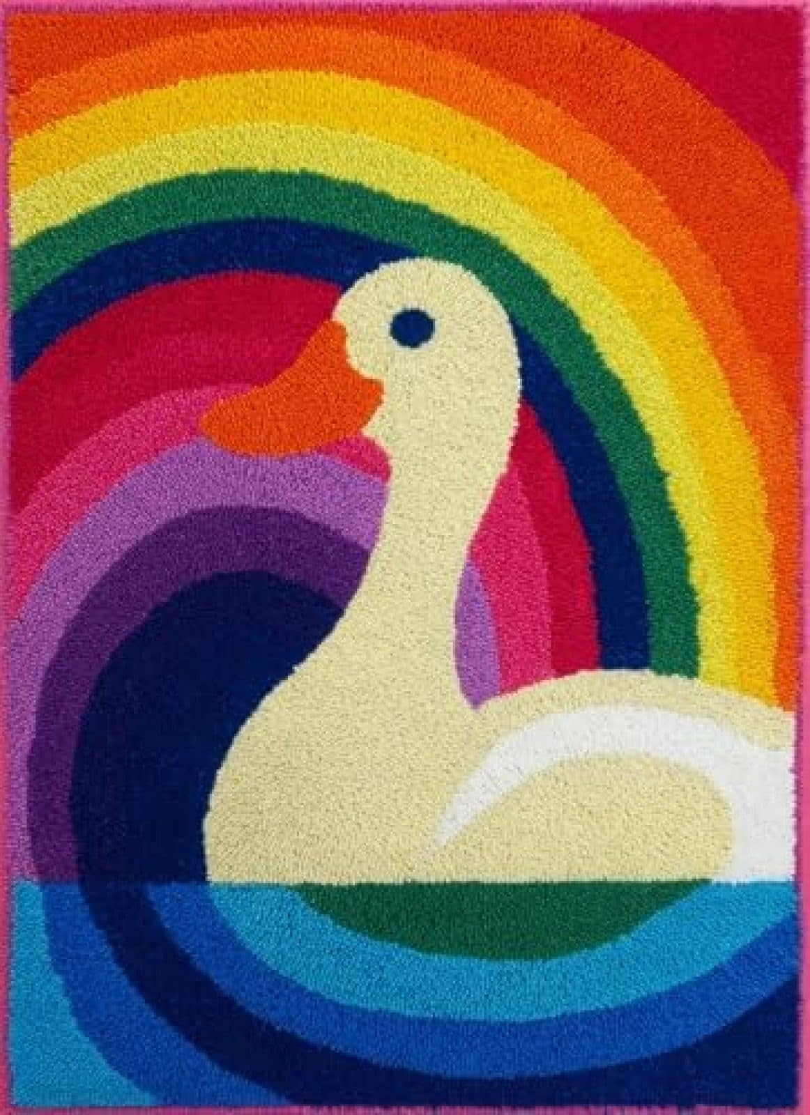 XDEGHUANGSS Latch Hook Rug Kit Duck and Rainbow Background with Pre-Printed Mat Cover DIY Cushion Crochet Yarn Hooking Craft Set for Floor Decor 38x52cm-4