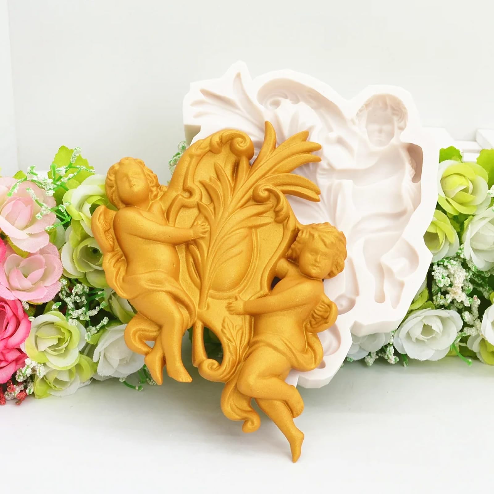 Moldes de silicona para manualidades, molde de tartas, 14,6 x 10,8 x 2,3 cm, molde de silicona con plumas de ángel, herramientas para hornear pasteles, decoración de alivio de chocolate, caramelos y