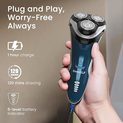 Miniatura 5 de SweetLF Afeitadora eléctrica con base de secado de aire, maquinilla de afeitar eléctrica impermeable IPX7, afeitadoras inalámbricas recargables para