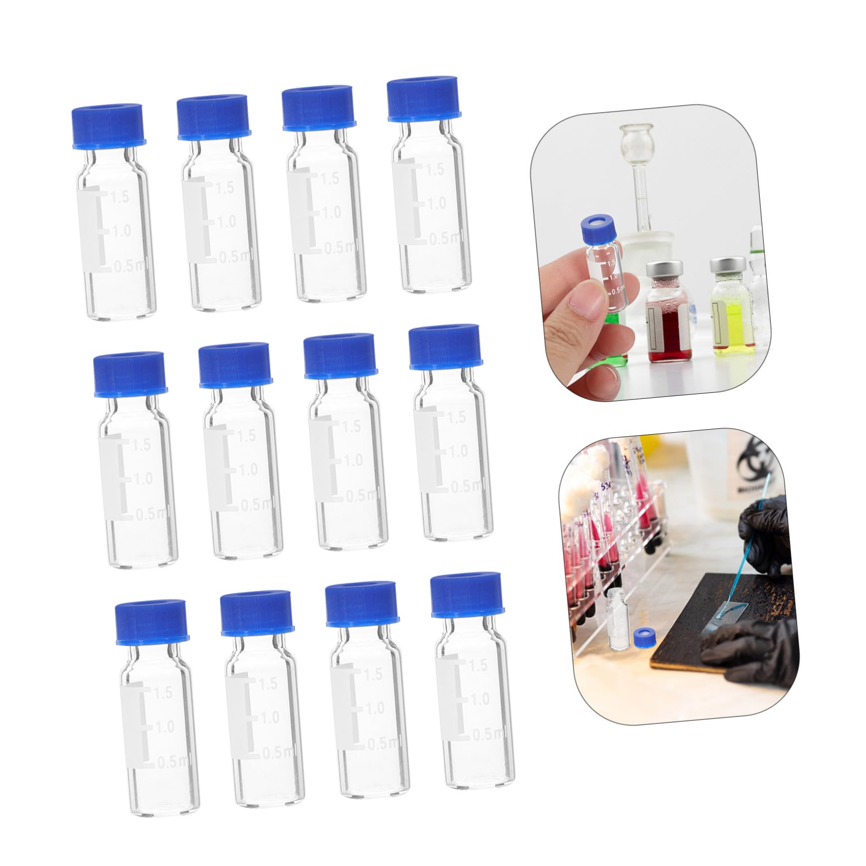 VALICLUD Pequeños Frascos de Vidrio Tapa de 2 Ml 100 Unidades Graduados Tapón de Goma Butílica y Tapa Superior para Almacenamiento de Líquidos y Muestras Laboratorio