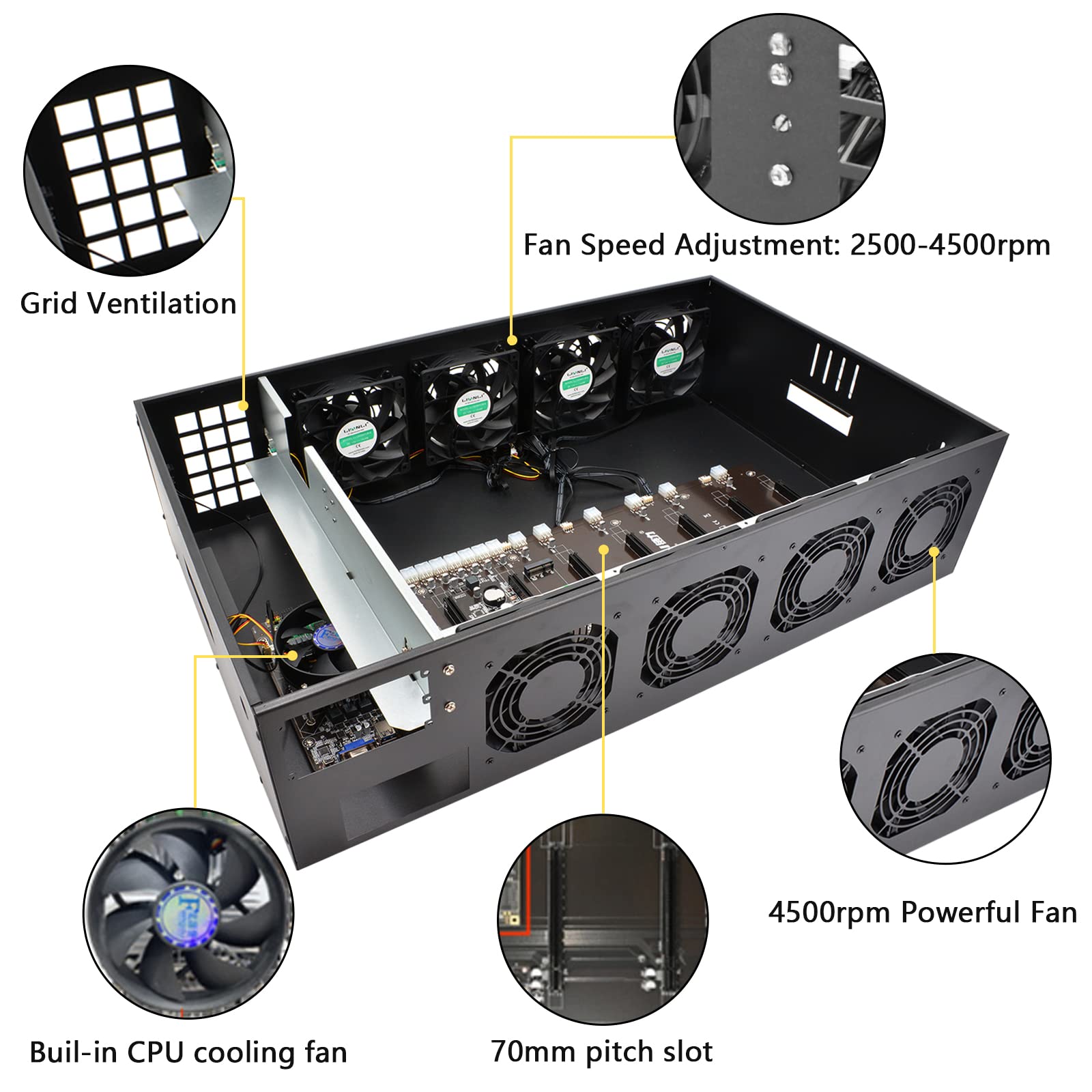Cryptocurrency BTC/ETH/ZEC Mining Rig Case, Ethereum Miner Rig with 8 Fans,  8GPU Slots Mining Frame with Barebone Motherboard/RAM/SSD (Without GPU/PSU)  (Mining Case) : Amazon.in: Computers & Accessories