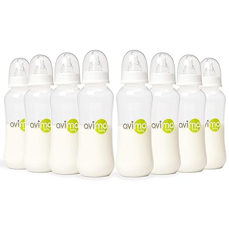 Avima 10 oz Anti Colic Baby Bottles, BPA Free, Standard Neck with Medium Flow Nipples (Set of 8)