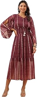 Juniper Women`s Purple Cambric Printed Tiered Dress