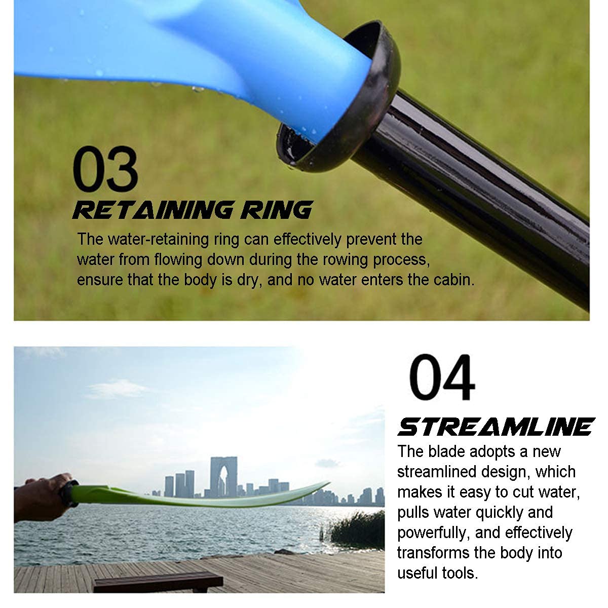 Pagaia Per Kayak - 2 Pezzi, Lega Alluminio, 126 Cm, Divisibile, Per Canoa E SUP - Foto 6