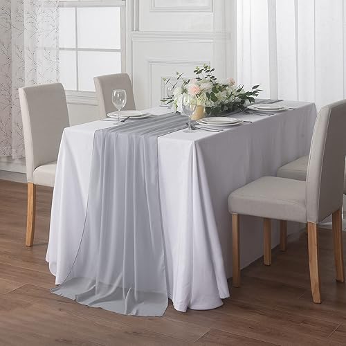 Miniatura 7 de Paquete de 12 caminos de mesa de gasa gris de 10 pies, camino de mesa de tul transparente de 29 x 120 pulgadas, camino de mesa romántico para