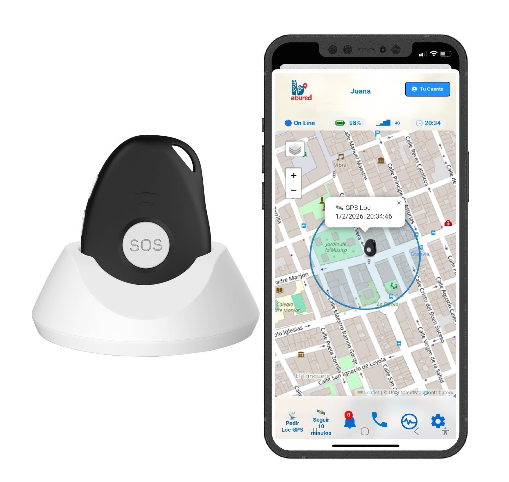 Localizador GPS Personas Mayores sin Cuotas, 4G, Botón SOS Emergencia, Detector de Caída, Teléfono, Avisos de Movimiento e Inactividad, APP Español, Colgante, 72h Batería, Dispositivo Family Care ELE2