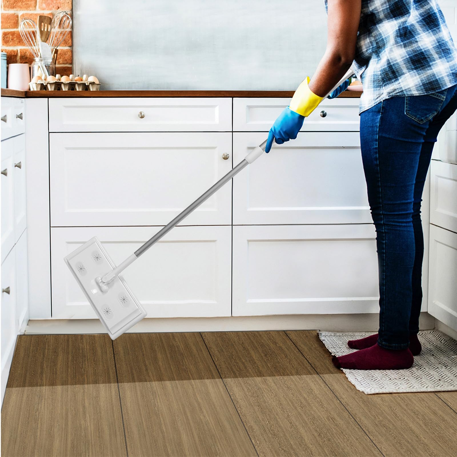 Mopa Plana de Hilo con Varilla Telescópica de Aluminio Recogedor Electrostático de Polvo para Limpieza del Hogar Rotación Duradera y Fácil de Usar