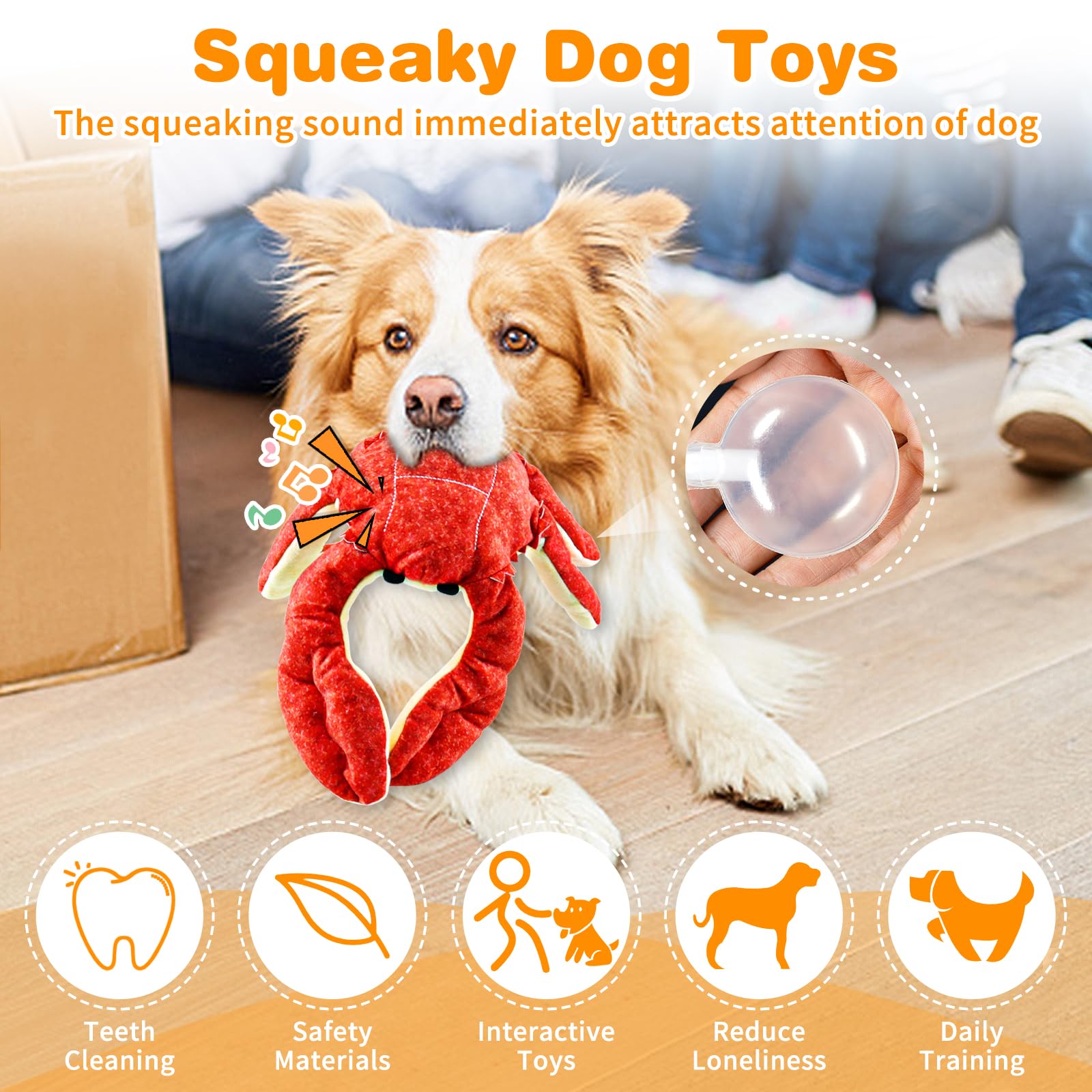 WOWBALA Squeaky Interactive Plush Dog Toys - Tough Toys for Large Dogs, Red - Image 2