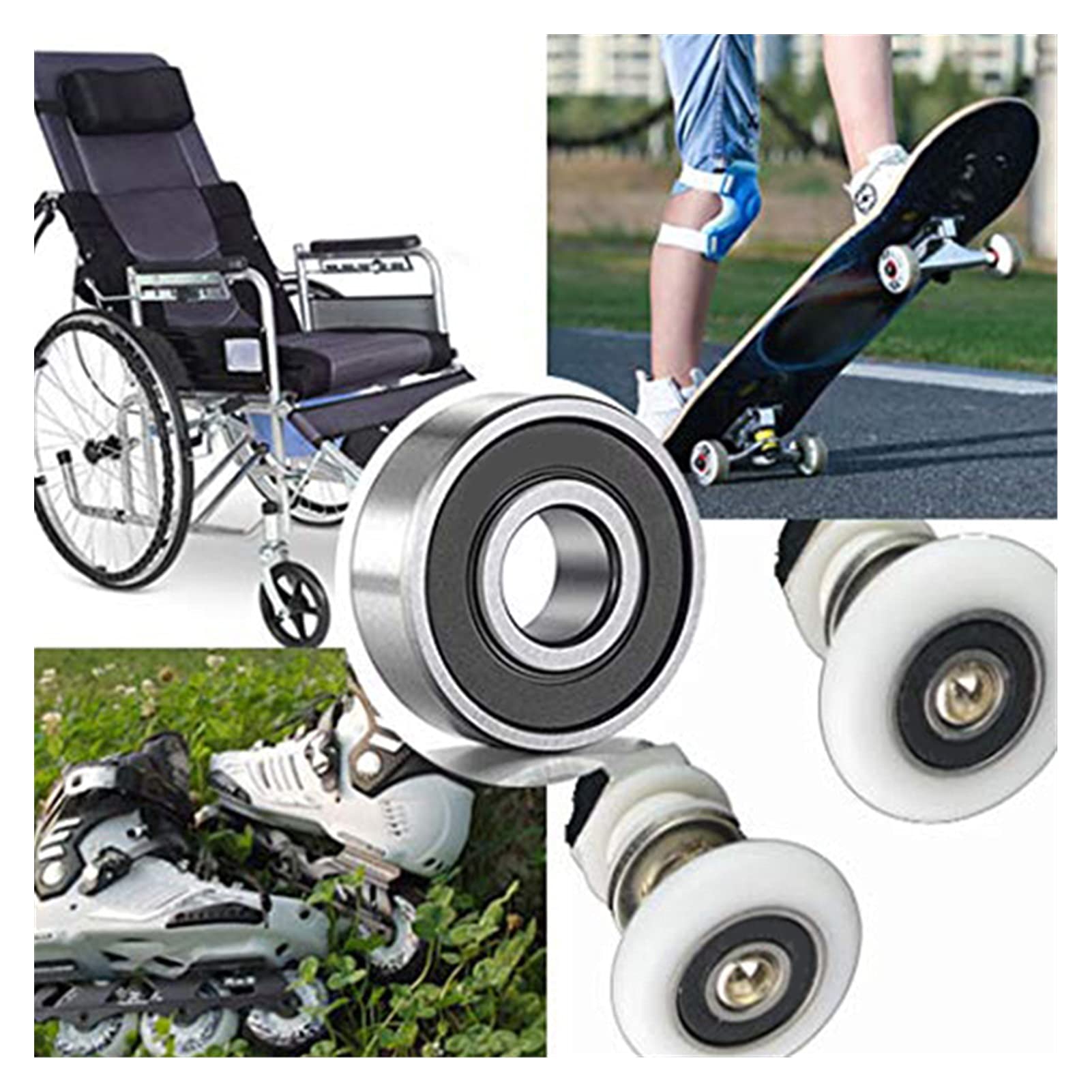 Strumenti per la casa 20 Confezione 608-2RS. Cuscinetto a Sfere - Doppia Gomma sigillata in Miniatura scanalatura a Sfere a Sfere per Skateboard, Pattini in Linea (Color : Silver And Black)