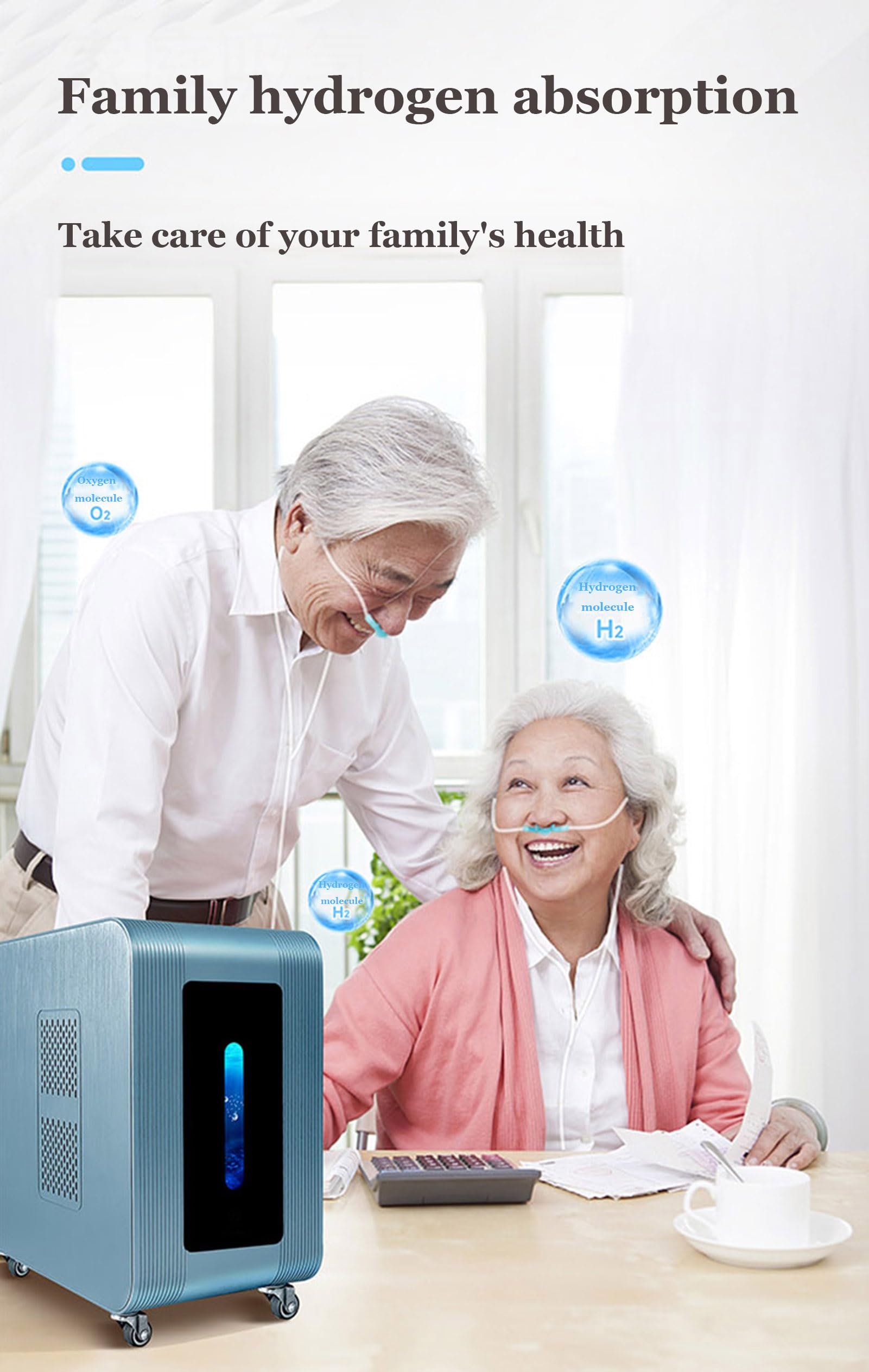 Wasserstoff-Wasserflasche, H2-Wasserstoff-Inhalator mit Rädern, hochkonzentrierter elektrolytischer Wasserstoffgenerator, destilliertes Wasser, Wasserstoff-Inhalationsgenerator