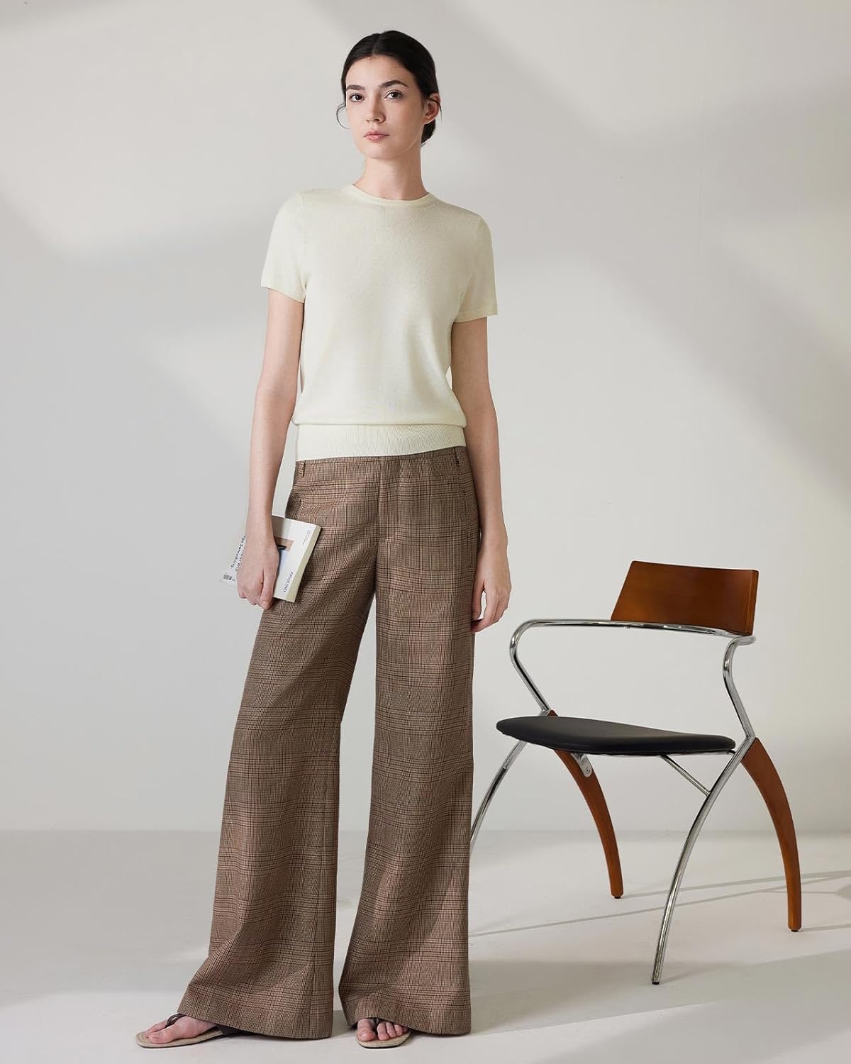 SUUKSESS Women Silk Cashmere Blend Crew Neck Short Sleeve Sweaters Casual Blouse - Image 6